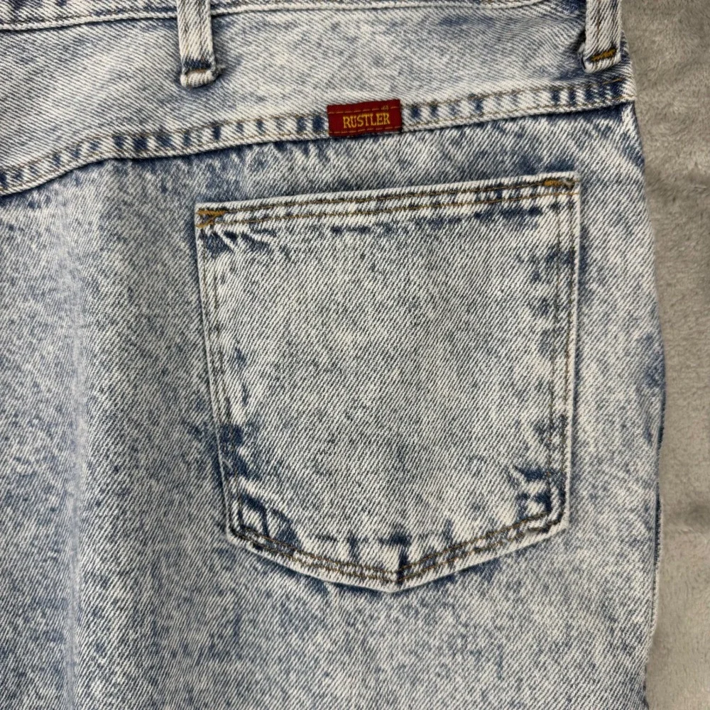 Rustler Mens Acid Wash Denim Jeans 48x30 Made in USA Vintage‎ Straight Leg Blue